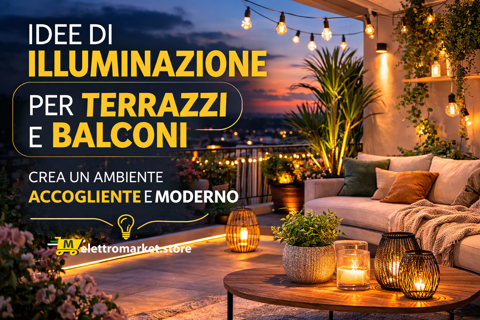 illuminazione terrazzo con luci decorative e faretti led