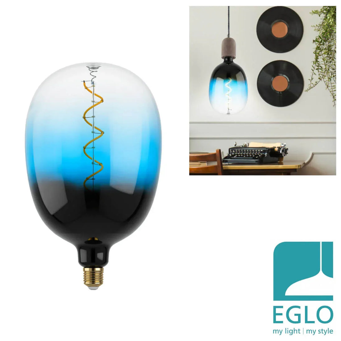 12552 LED- E27 4W 2000K bianco caldo dimmerabile vetro nero blu Eglo - ElettroMarket